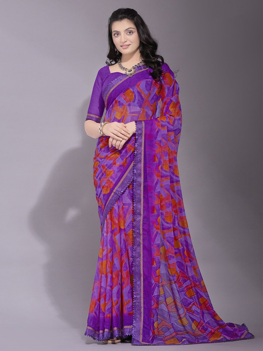 

KALINI Ethnic Motifs Printed Bagh Celebrity Saree, Purple