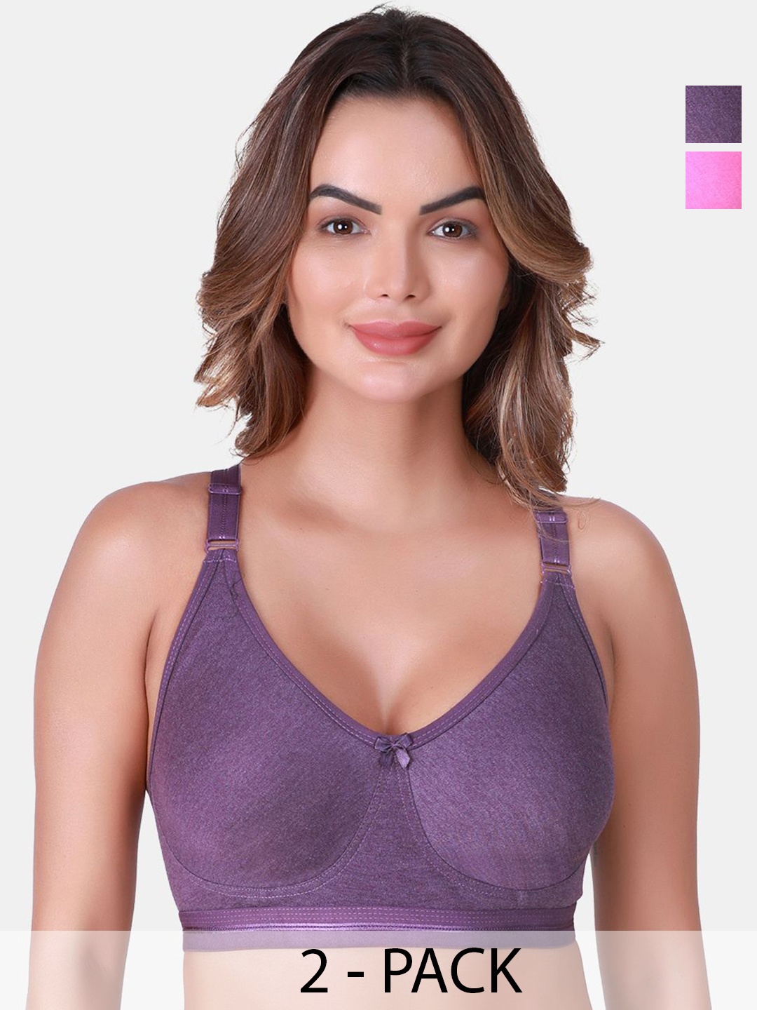 

SKDREAMS Pack Of 2 Full Coverage Seamless Cotton Non Padded T-Shirt Bra, Purple