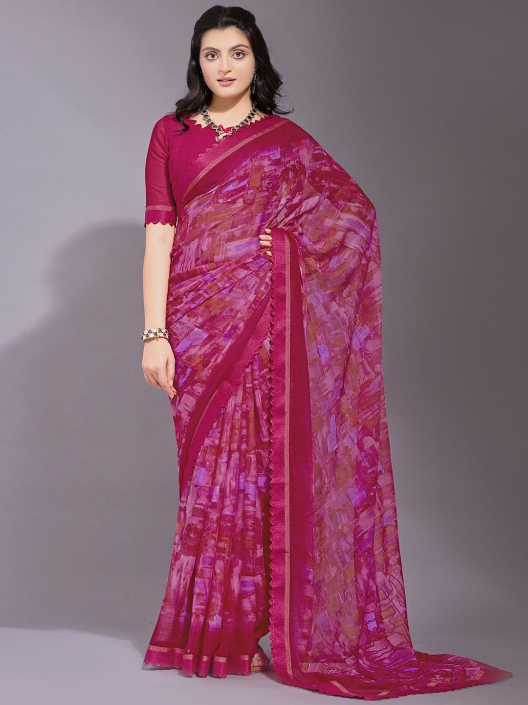 

KALINI Geometric Bagh Saree, Pink