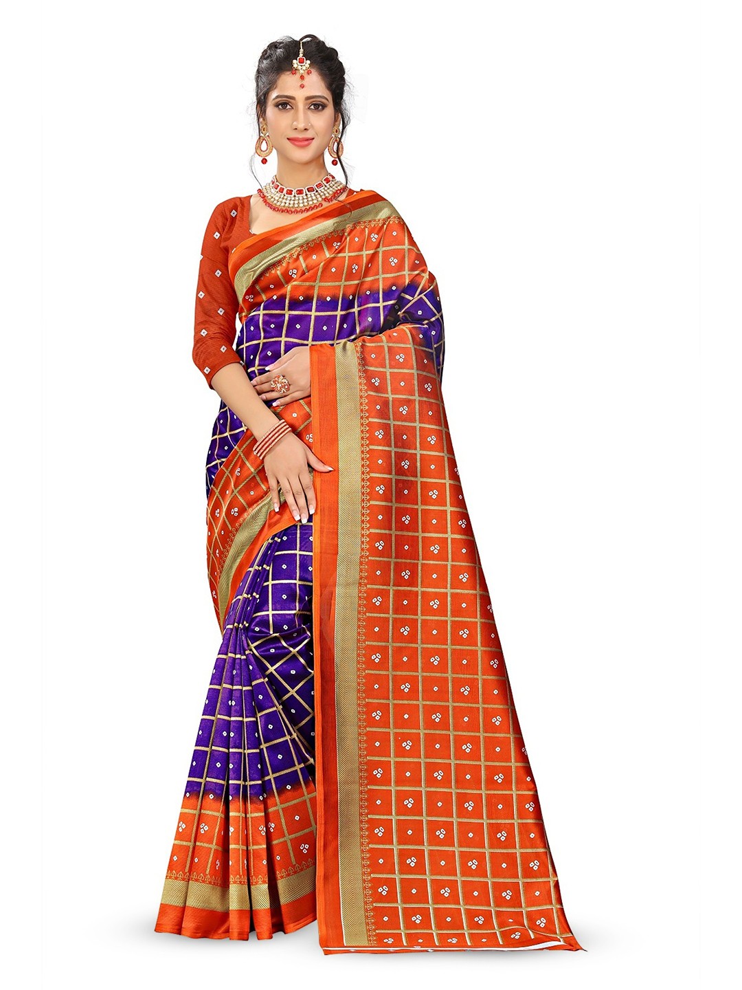 

RUNAYA NX Printed Bandhani Art Silk Saree, Orange