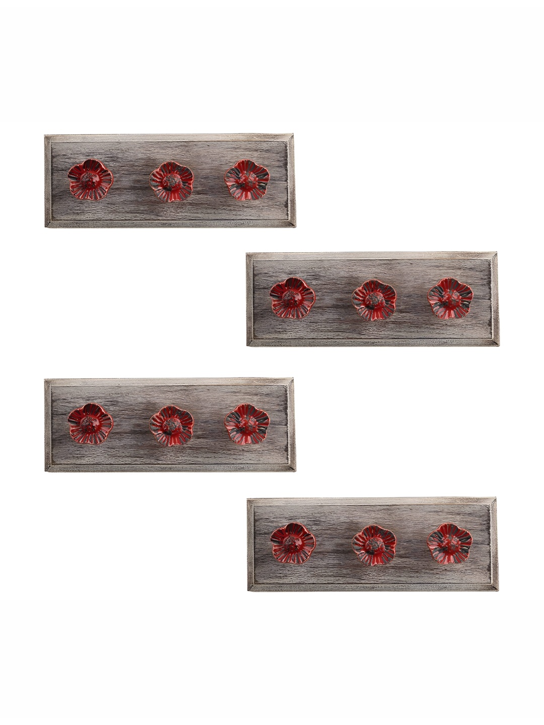 

Indianshelf Set Of 4 Red & Brown Textured Wooden Hooks
