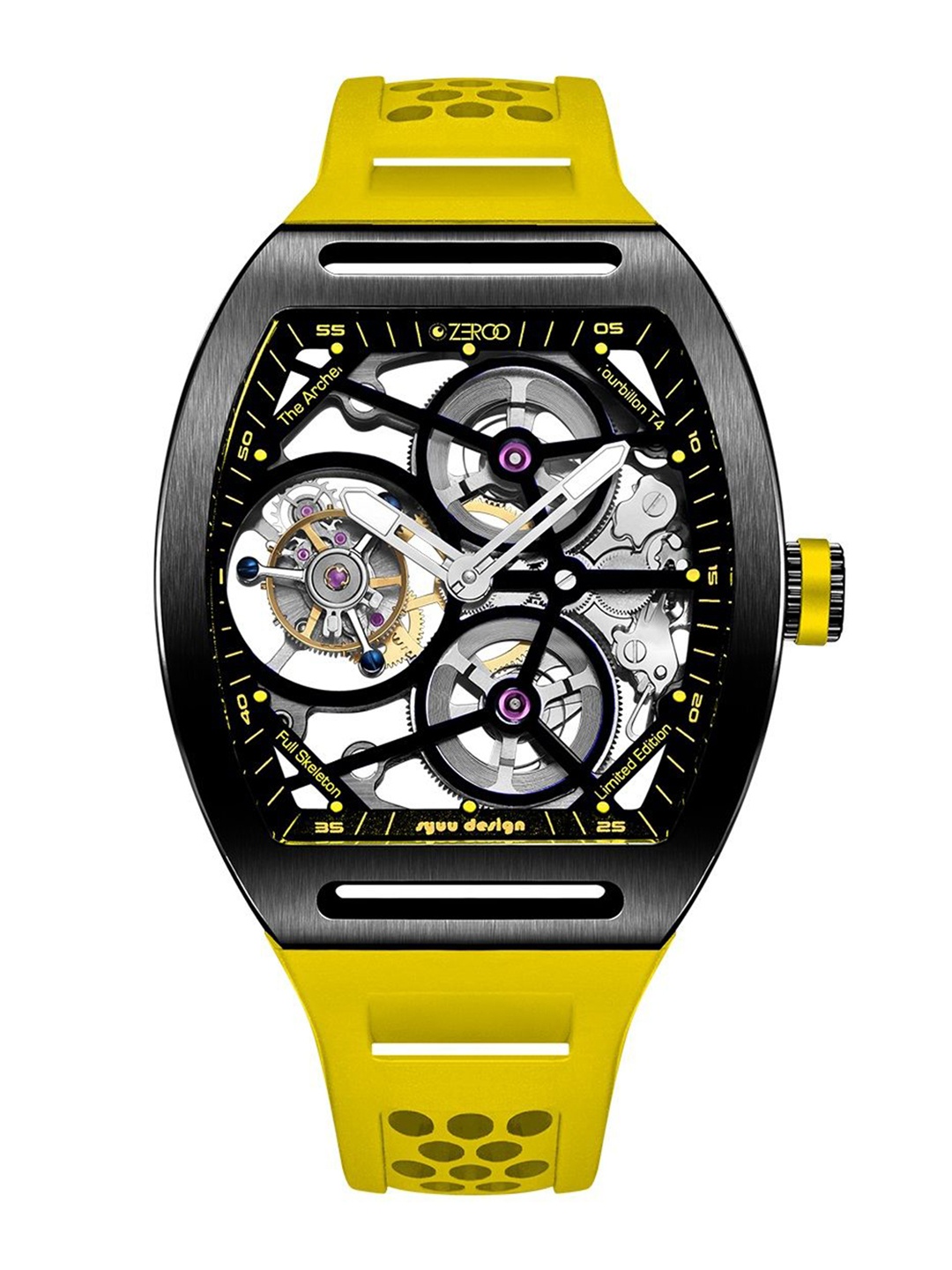 

ZEROO Unisex Skeleton Dial & Leather Bracelet Style Straps Analogue Watch ZT004BYW, Yellow