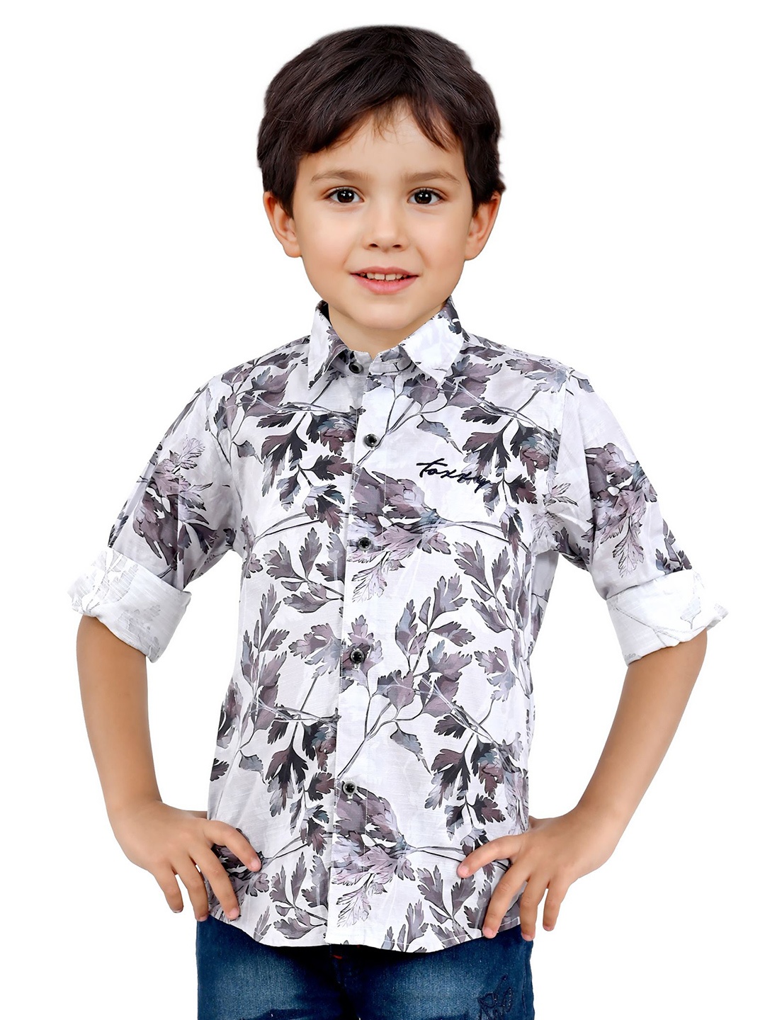 

BAESD Boys Spread Collar Floral Printed Cotton Casual Shirt, Grey