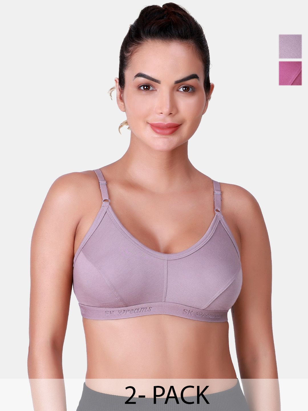 

SKDREAMS Pack of 2 Non Padded Full Coverage Bra, Purple