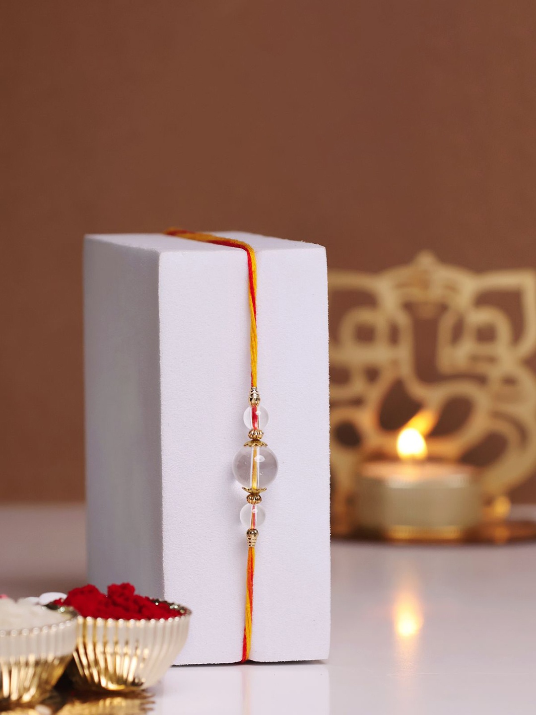 

Shubhanjali Clear Quartz Beaded Thread Rakhi, White