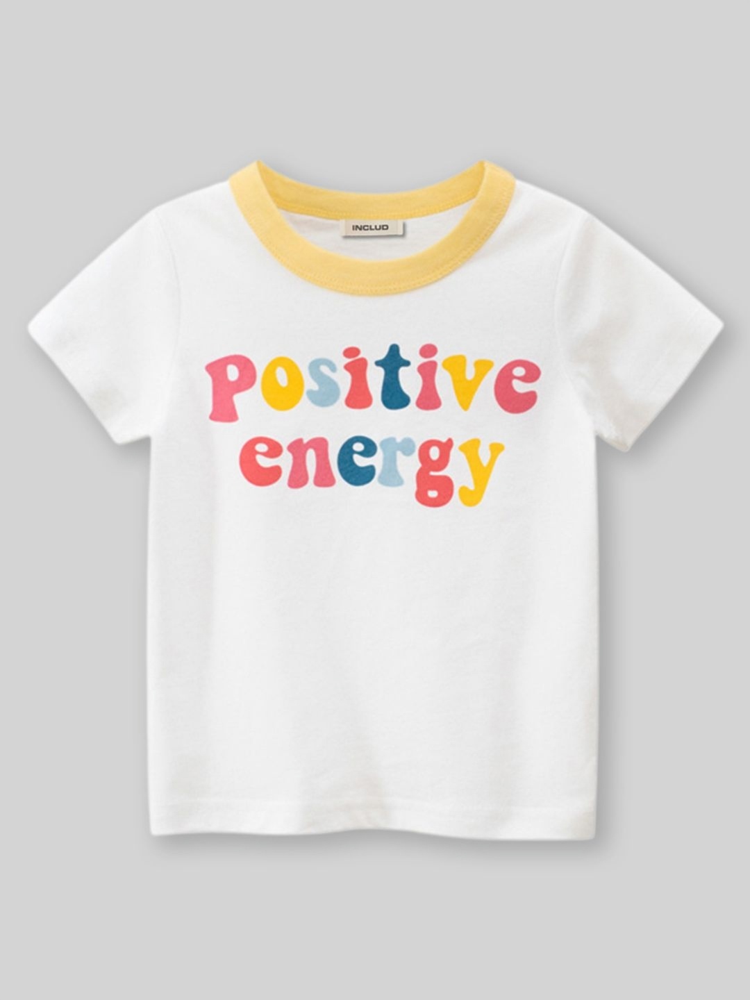 

INCLUD Girls Typography Printed Round Neck Cotton T-Shirt, Beige