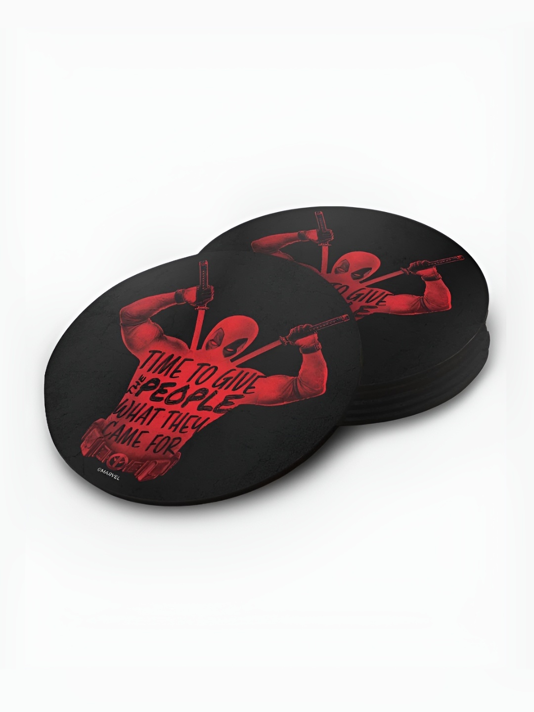 

macmerise Red & Black 6 Pieces Printed Wooden Round Coasters