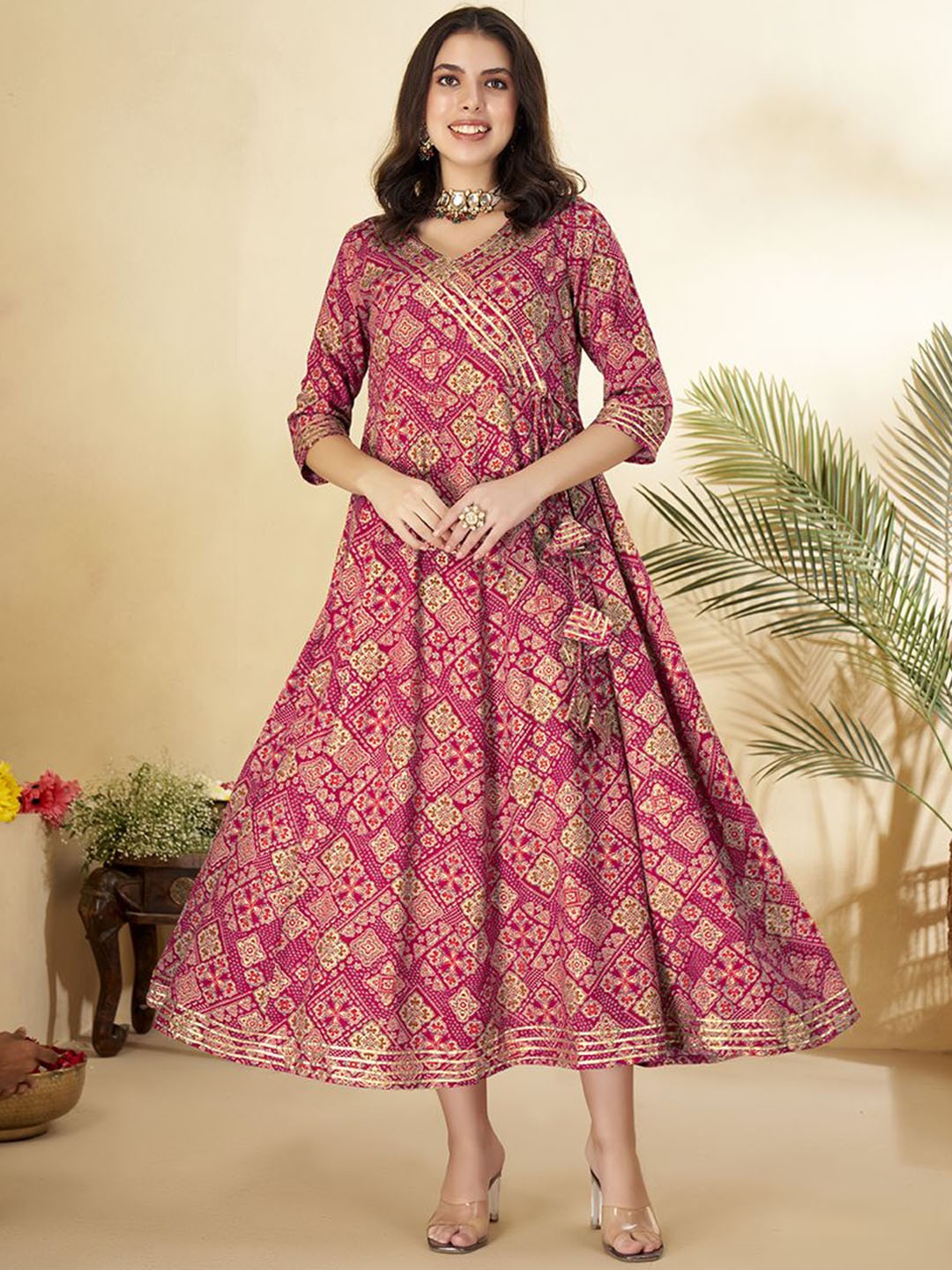 

Anouk Ethnic Motifs Printed Flared Midi Ethnic Dresses, Fuchsia