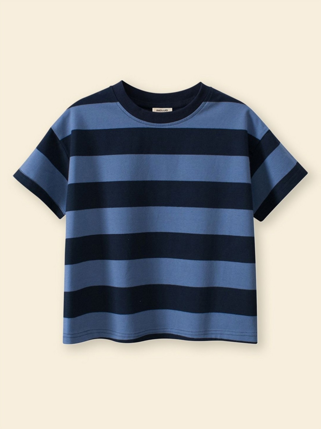 

INCLUD Boys Striped Round Neck Cotton T-Shirt, Blue
