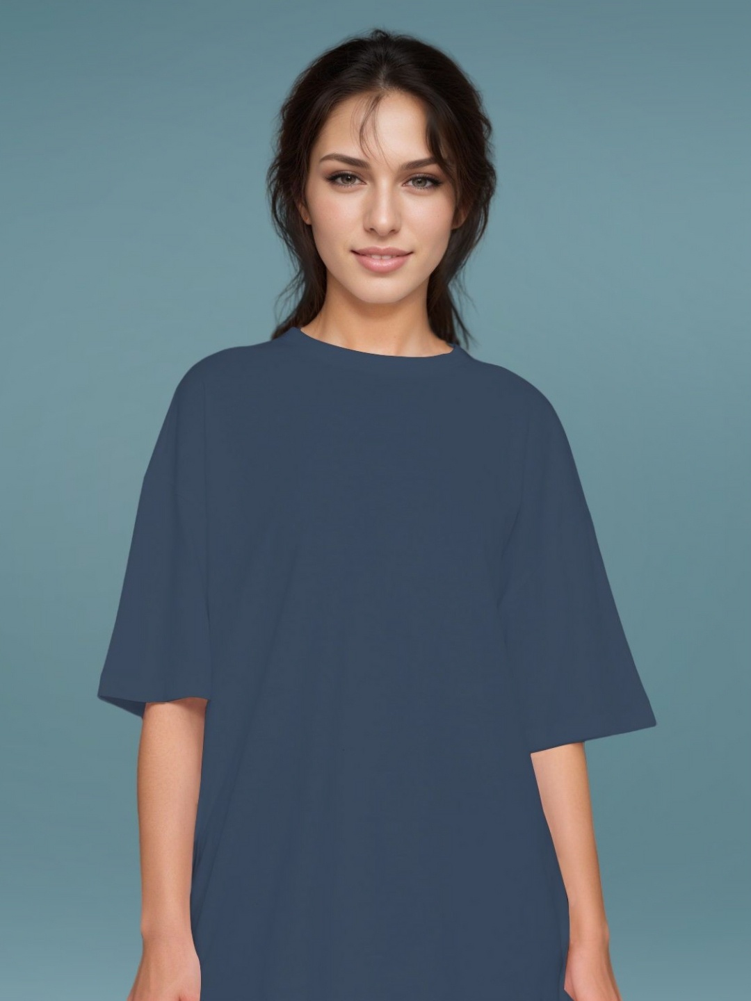 

DressBerry Women Drop-Shoulder Sleeves Pockets Boxy T-shirt, Navy blue