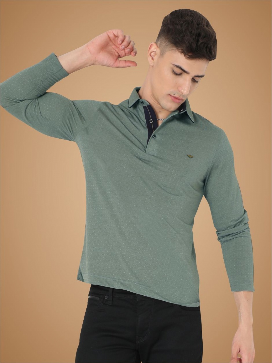 

STELLERS Men Solid Polo Collar Cotton T-Shirt, Green