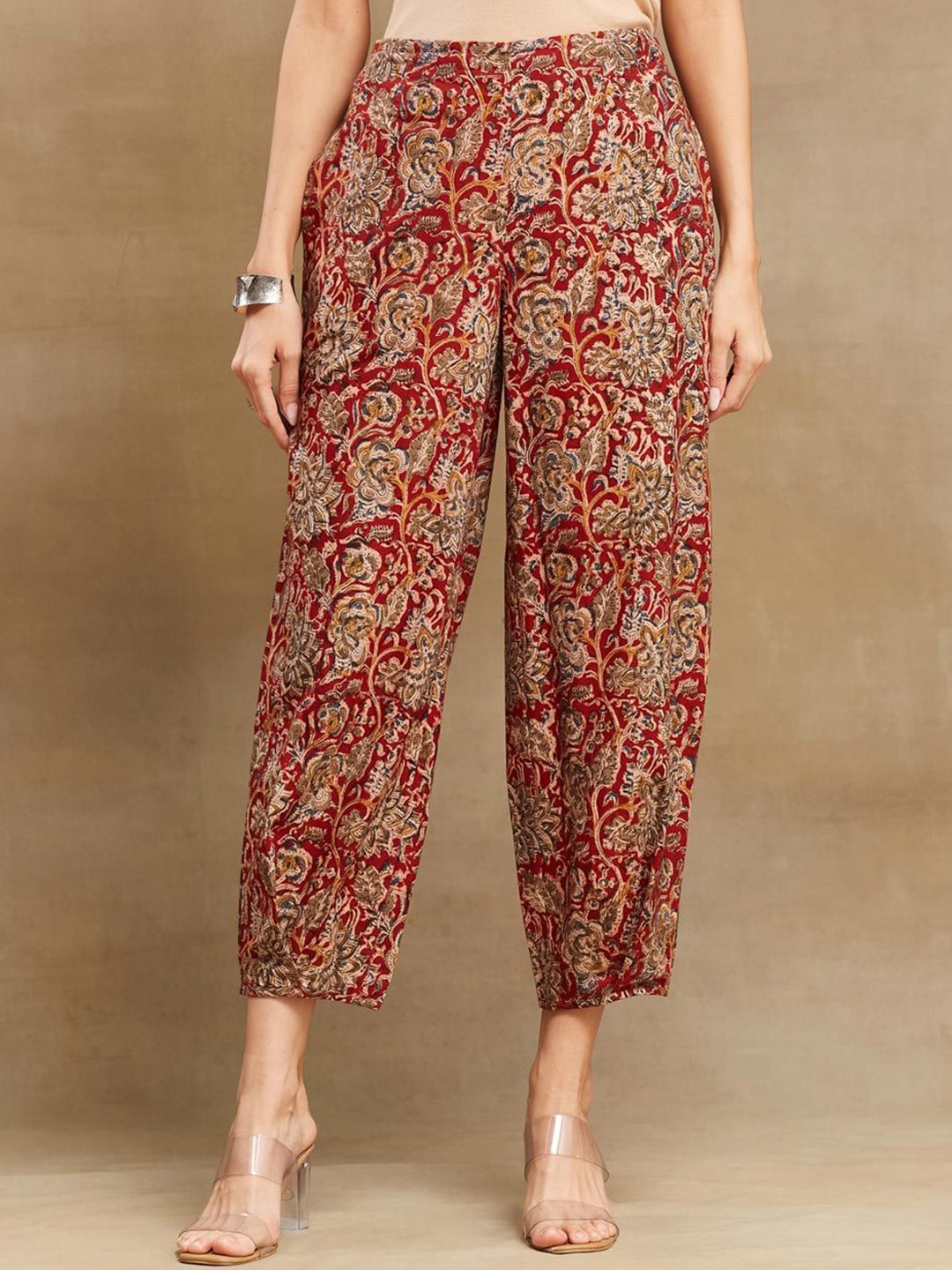 

Fabindia Women Floral Printed Straight Fit Cotton Salwar, Maroon