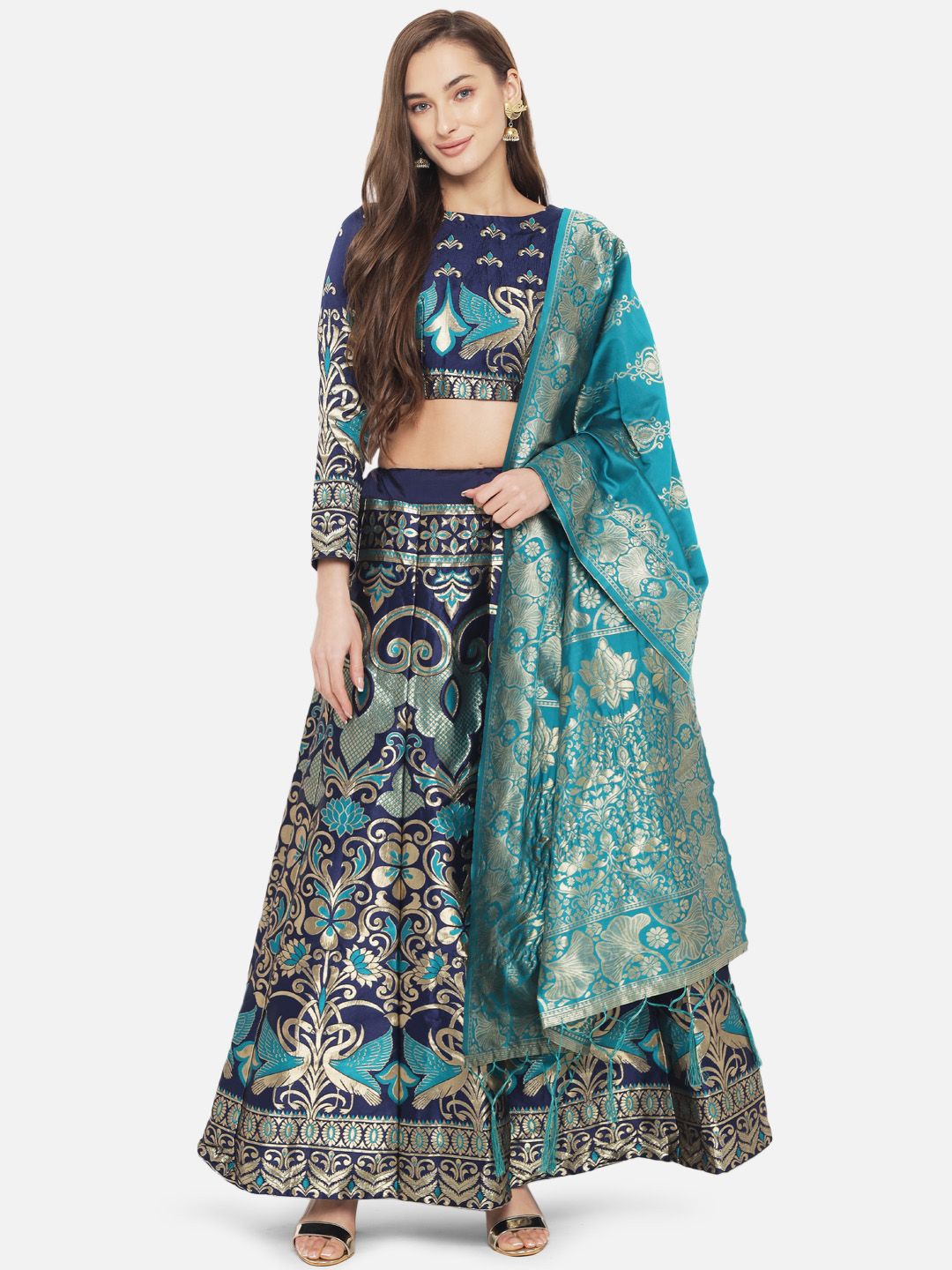

KAZIA Woven Design Semi-Stitched Lehenga & Unstitched Blouse With Dupatta, Blue