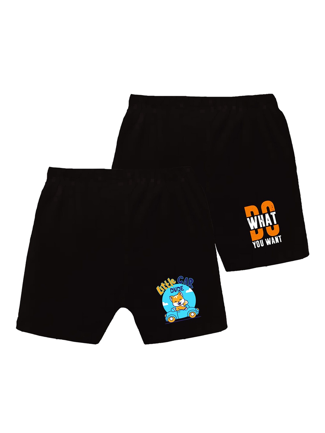 

CoolTees4U Pack Of 2 Boys Printed Cotton Shorts, Black