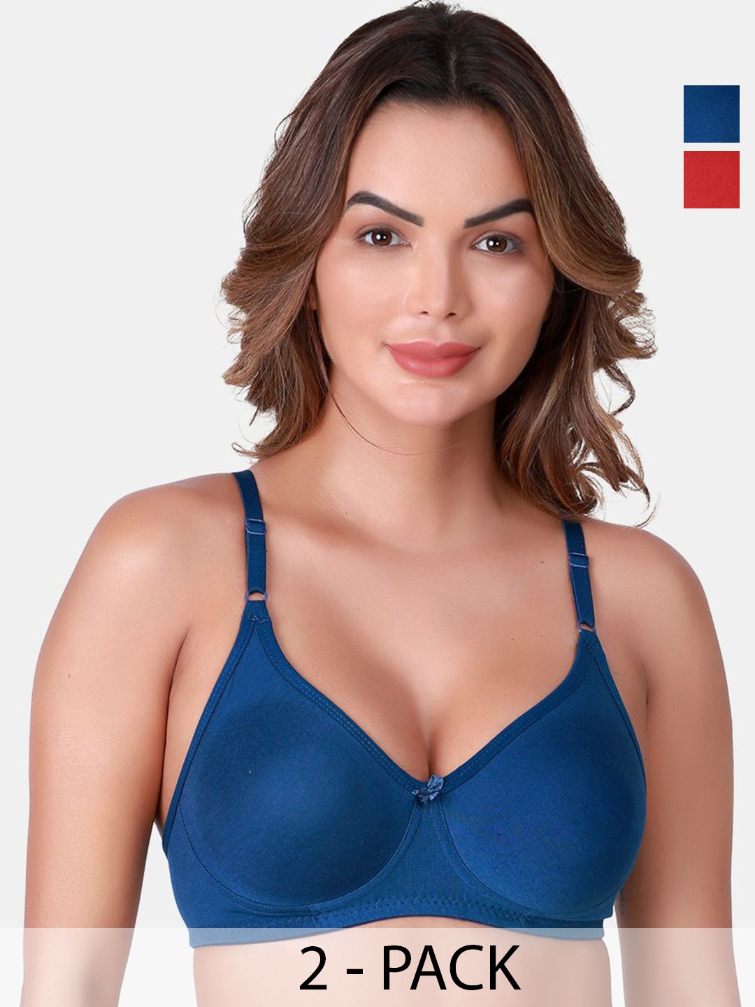 

SKDREAMS Pack Of 2 Full Coverage Seamless Non Padded T-Shirt Bra, Blue