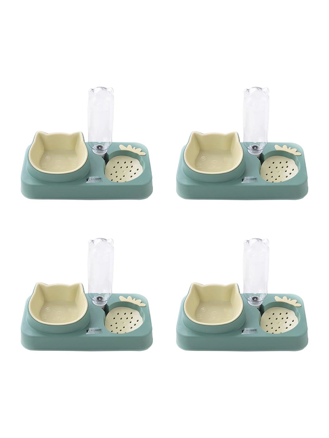 

Kuber Industries 4 Pcs Green Plastic Pet Bowl With Replaceable Water Bottle