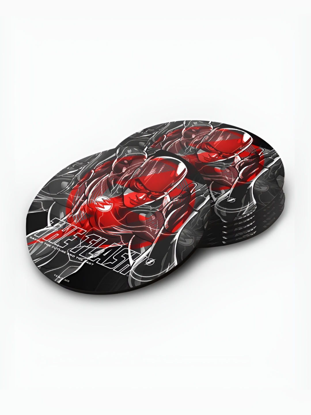 

macmerise Black & Red 6 Pieces Printed Wooden Round Coasters