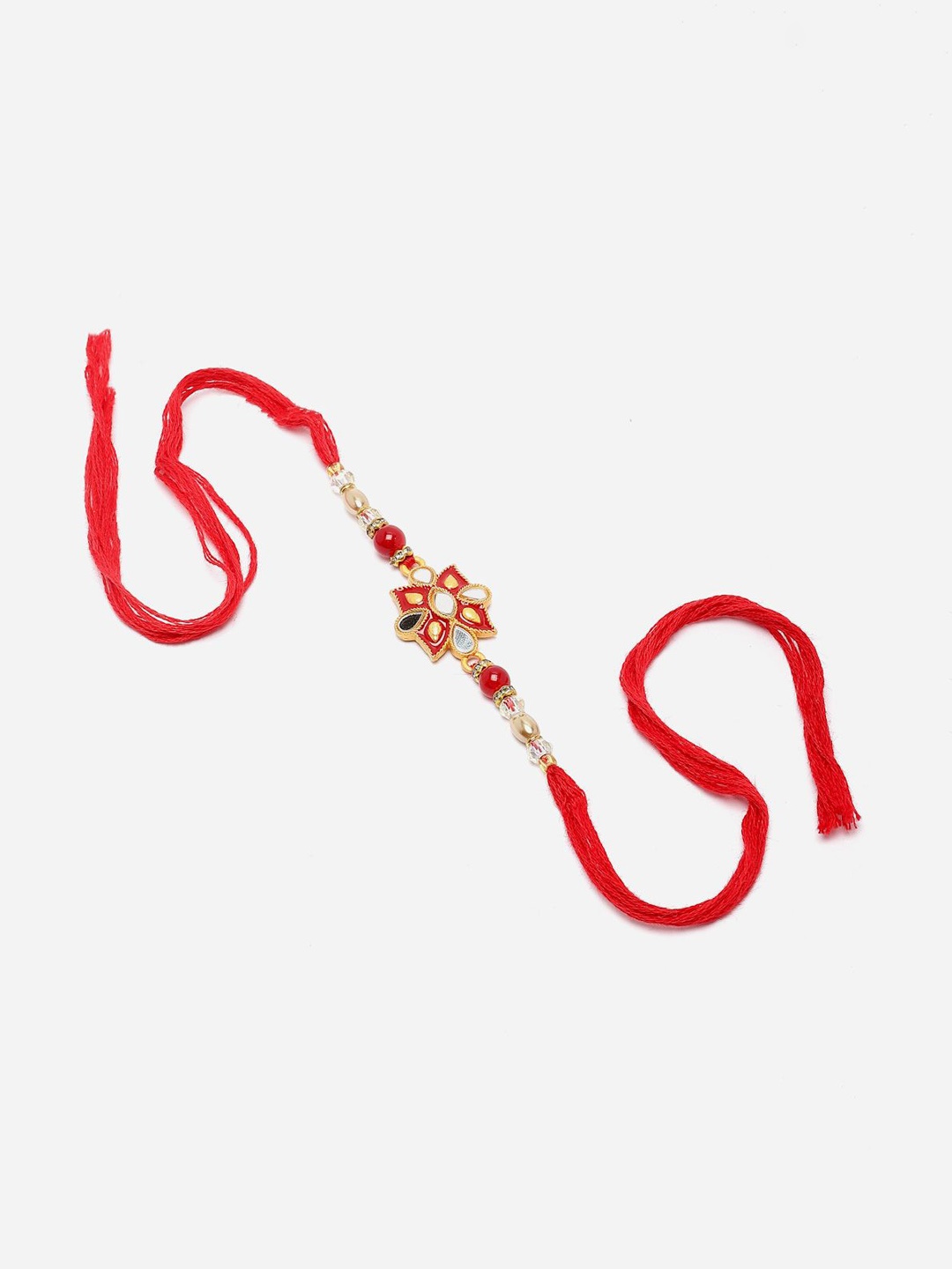 

Anouk Kundan Studded & Beaded Thread Rakhi With Roli Chawal, Red