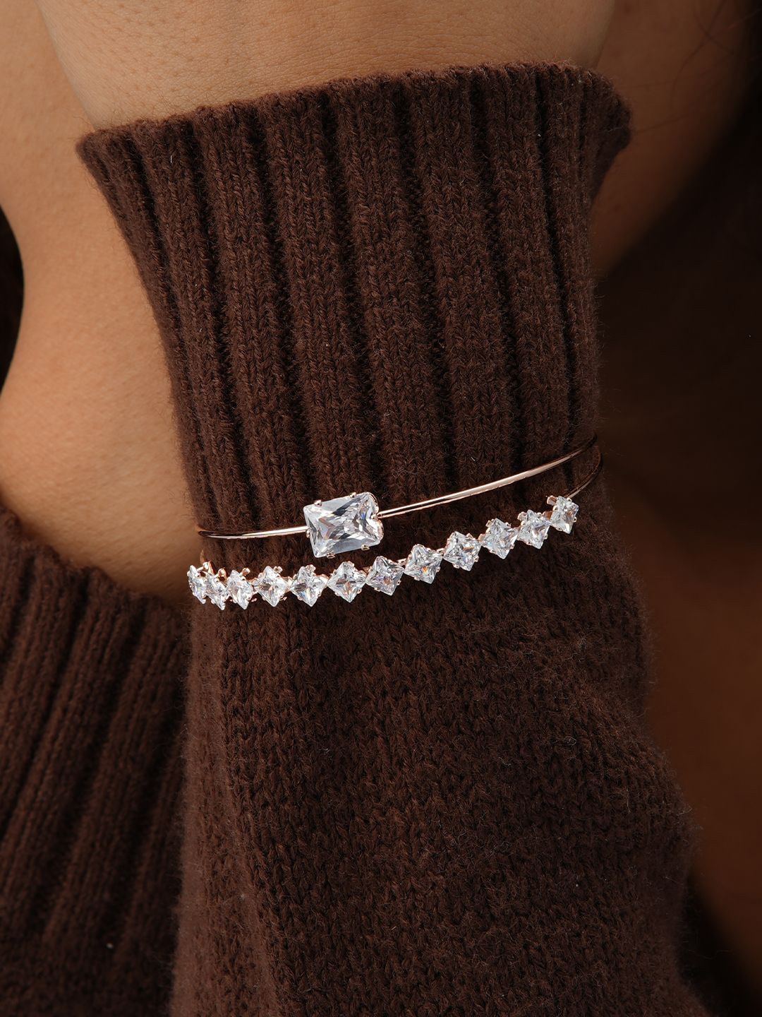 

SWASHAA Cubic Zirconia Rose Gold-Plated Cuff Bracelet