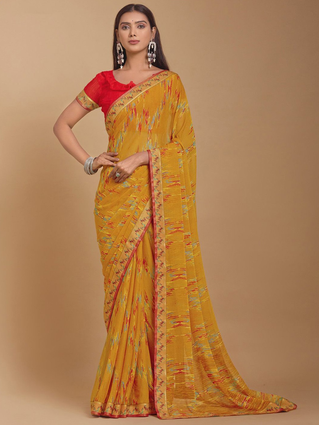 

KALINI Geomatic Designer Bagh Saree, Yellow