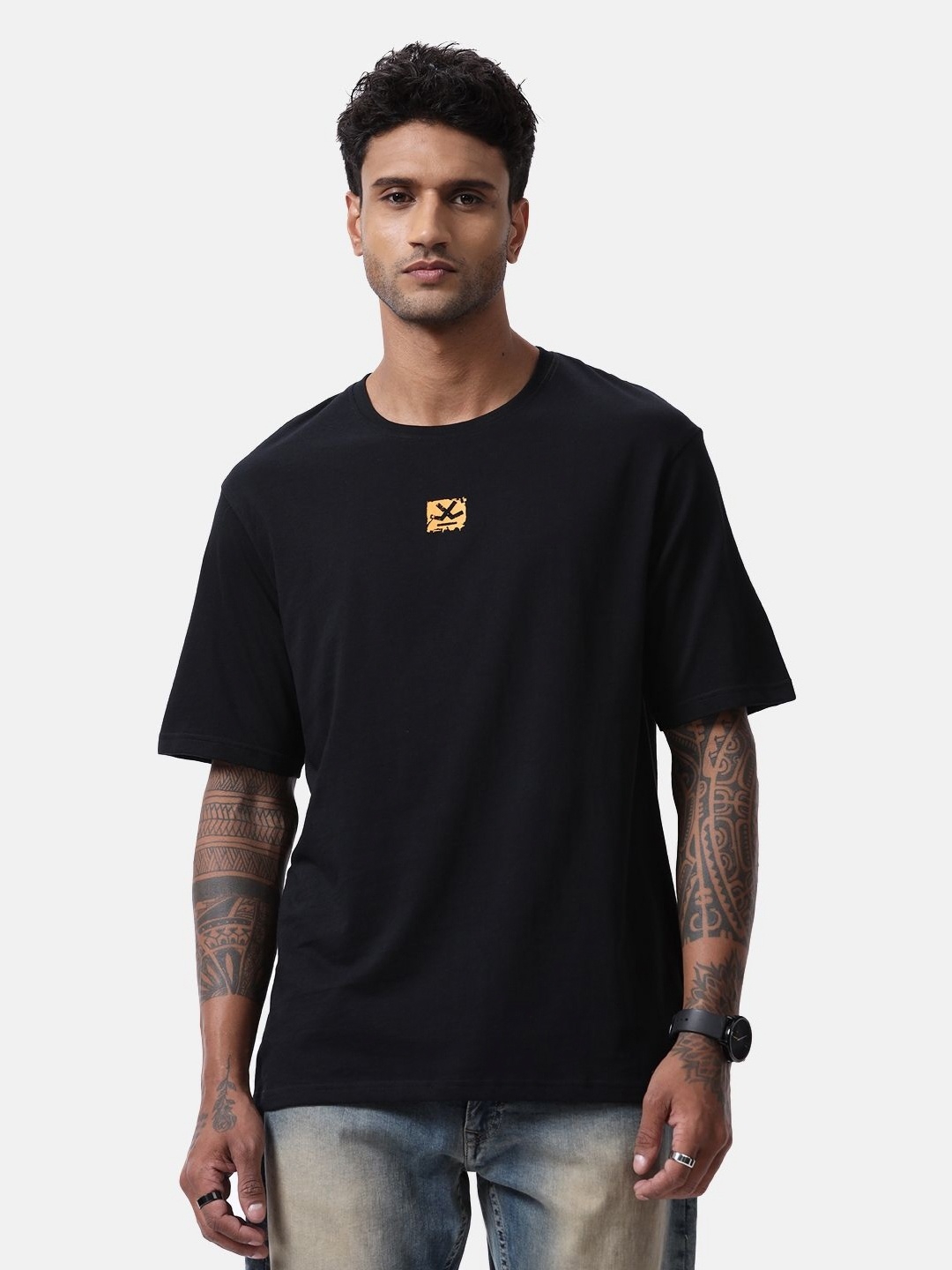 

WROGN Men Typography Printed Round Neck Cotton T-shirt, Black