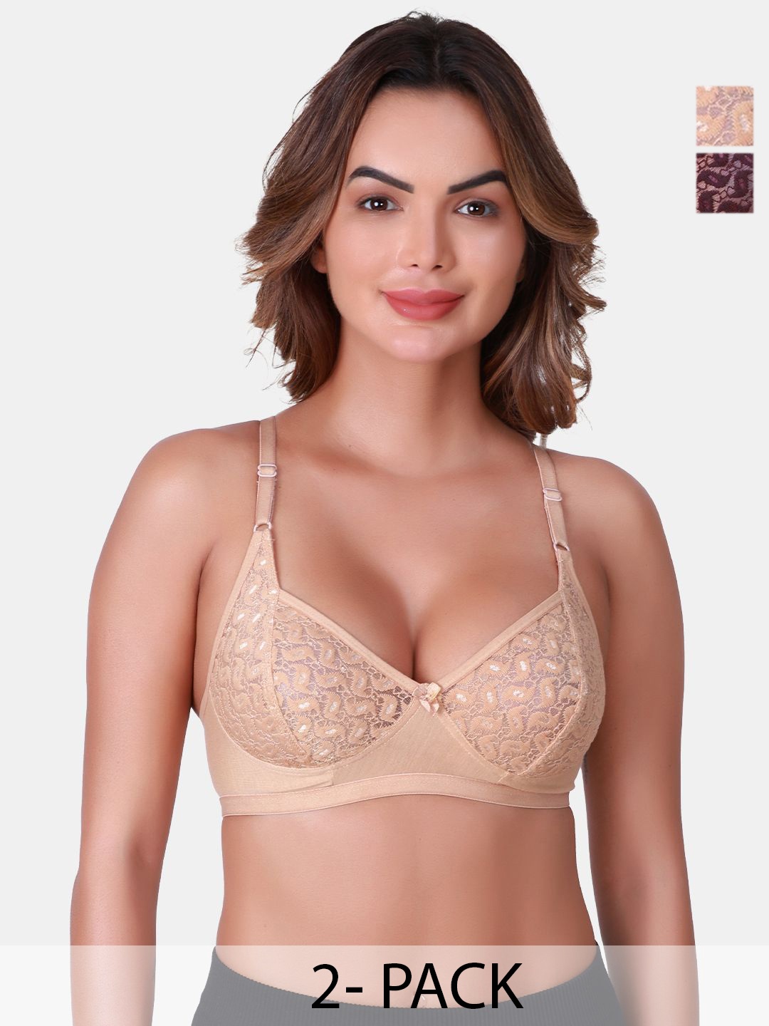 

SKDREAMS Pack Of 2 Medium Coverage Net Everyday Bra, Beige