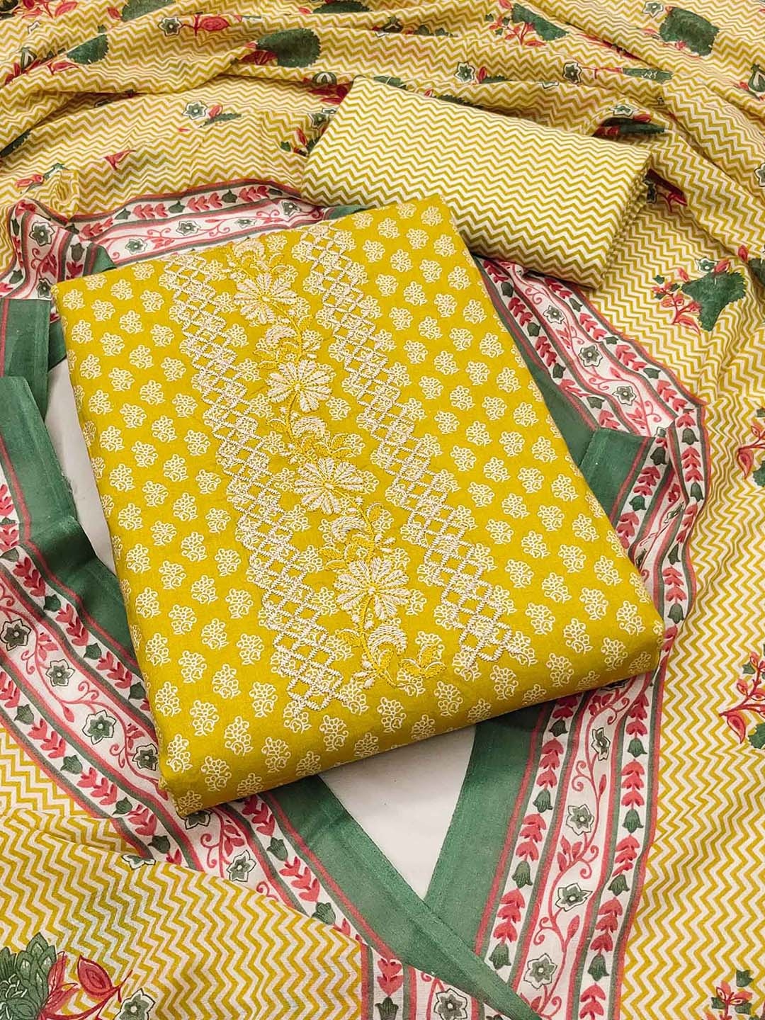 

Peachmode Floral Printed Pure Cotton Unstitched Dress Material, Yellow