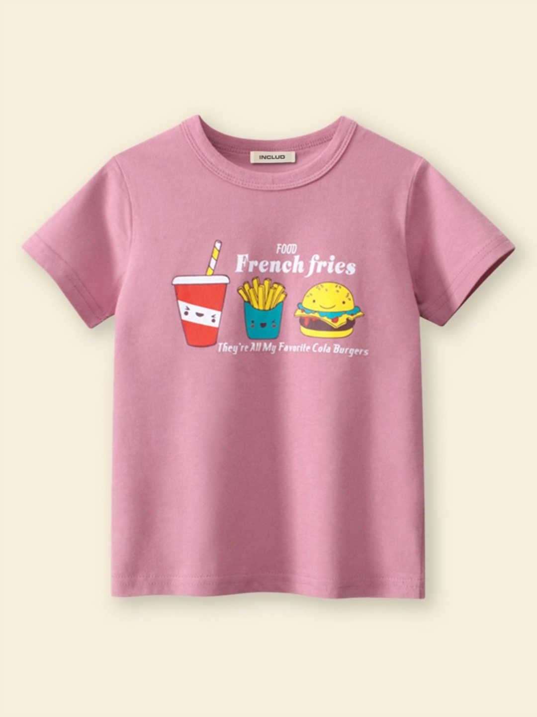 

INCLUD Girls Graphic Printed Round Neck Cotton T-Shirt, Pink