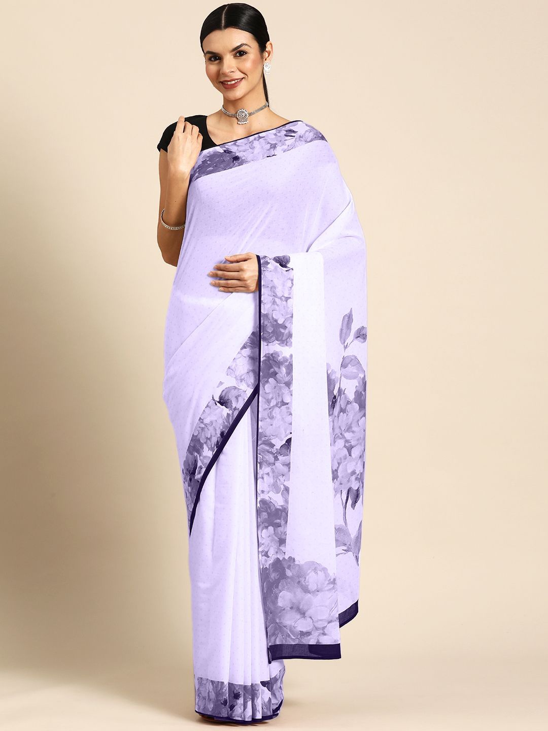 

BUTA BUTI Polka Dot Pure Cotton Saree, Lavender