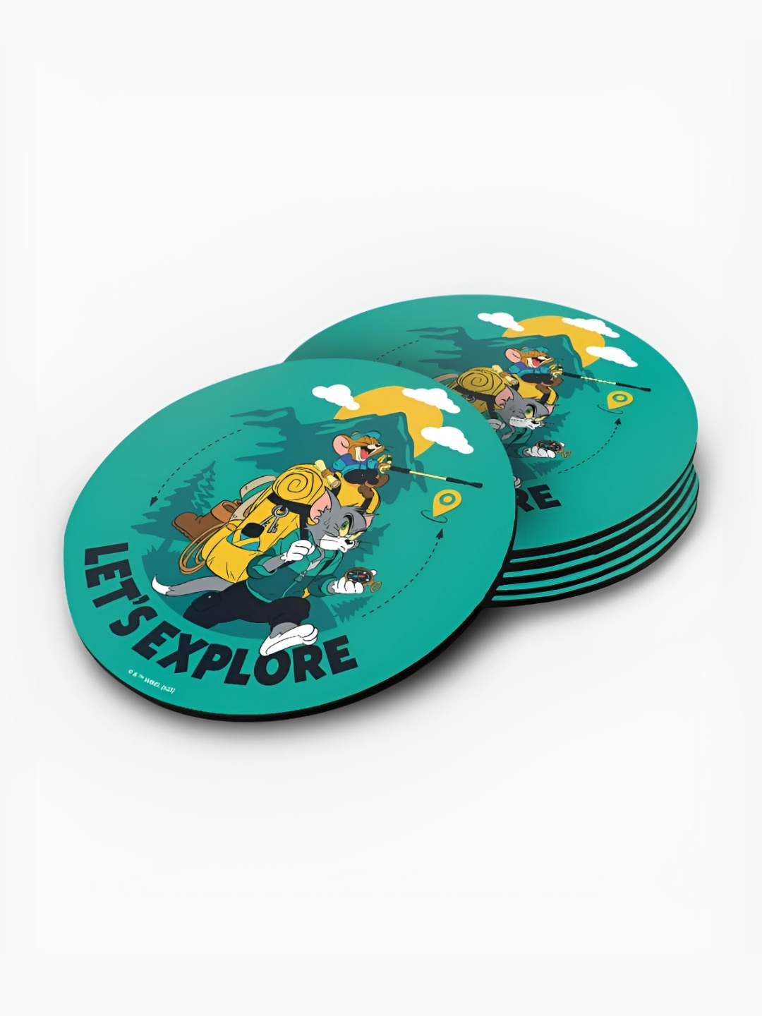 

macmerise Green & Yellow 6 Pieces Printed Round Wooden Coasters