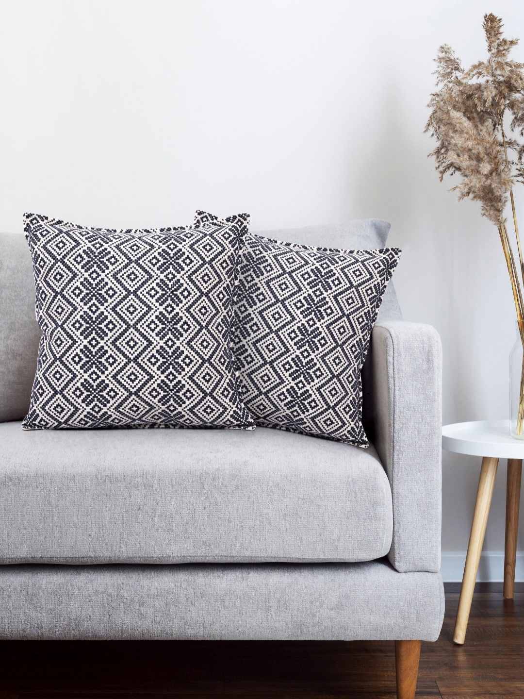 

Fashionhub White & Grey 2 Pieces Geometric Cotton Square Cushion Covers
