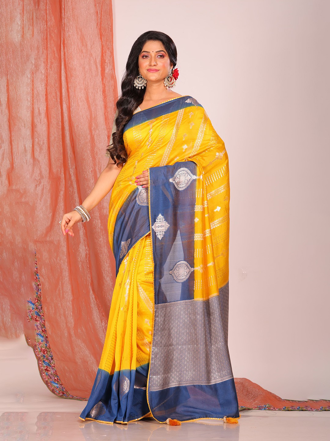 

Morchari Ethnic Motifs Zari Pure Silk Saree, Yellow