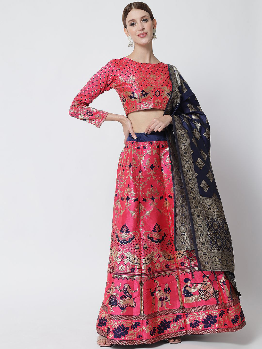 

KAZIA Woven Design Semi-Stitched Lehenga & Unstitched Blouse With Dupatta, Pink