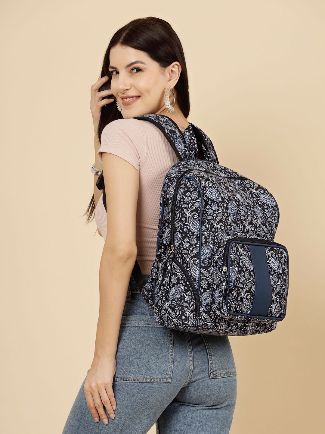 

Anekaant Unisex Floral Printed Backpack 23 Litres, Navy blue