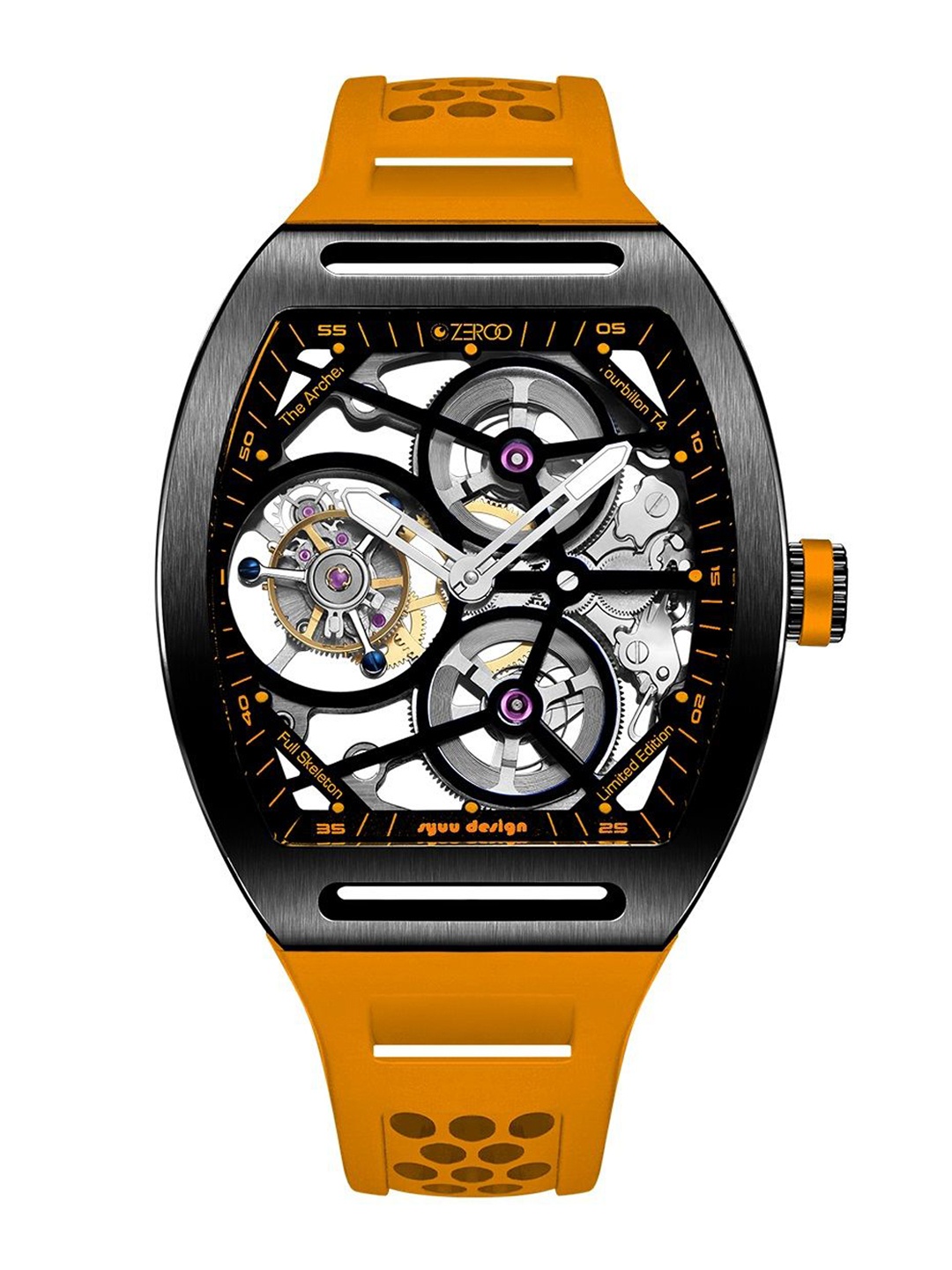 

ZEROO Unisex Skeleton Dial & Leather Straps Analogue Watch ZT004BOR, Orange