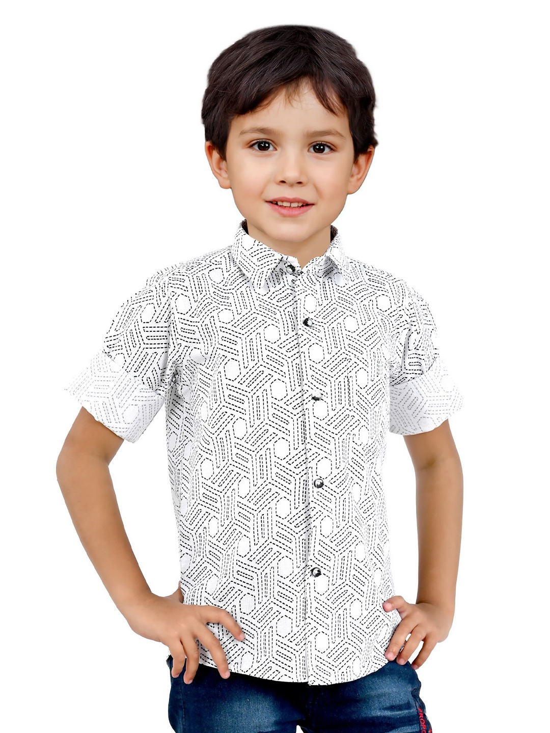 

BAESD Boys Spread Collar Abstract Printed Cotton Casual Shirt, White