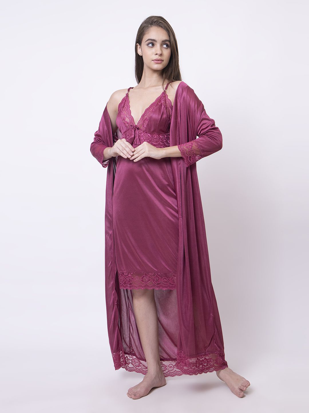 

AVYAY Women Maxi Nightdress, Purple