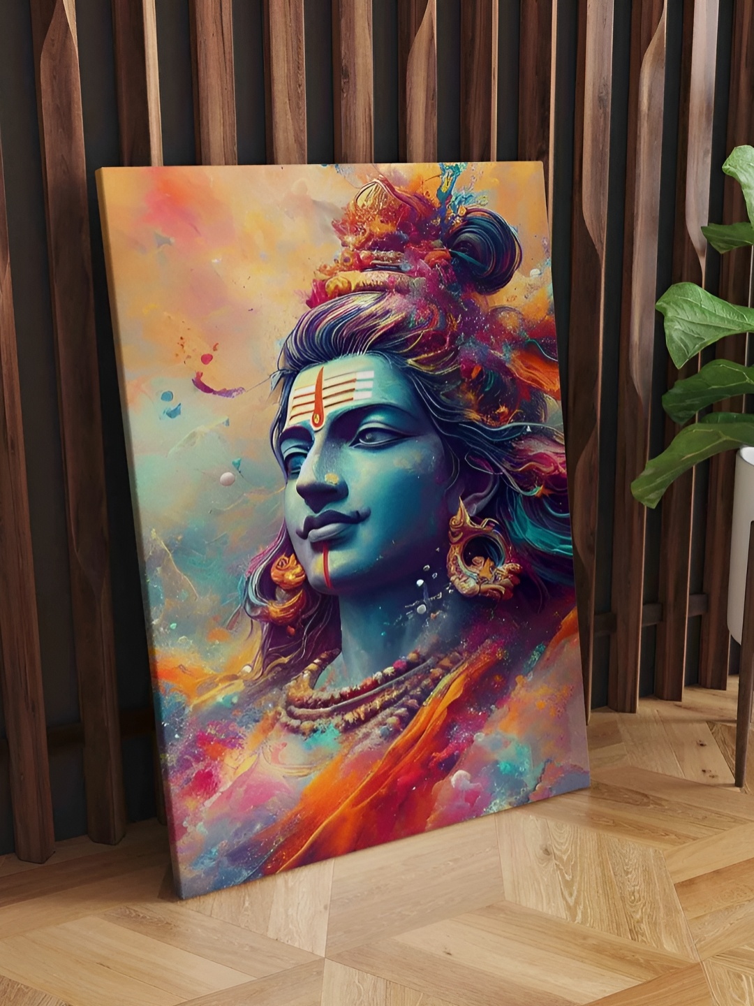 

CLAWCRAFTS Blue & Orange Wooden Religious Wall Paintings