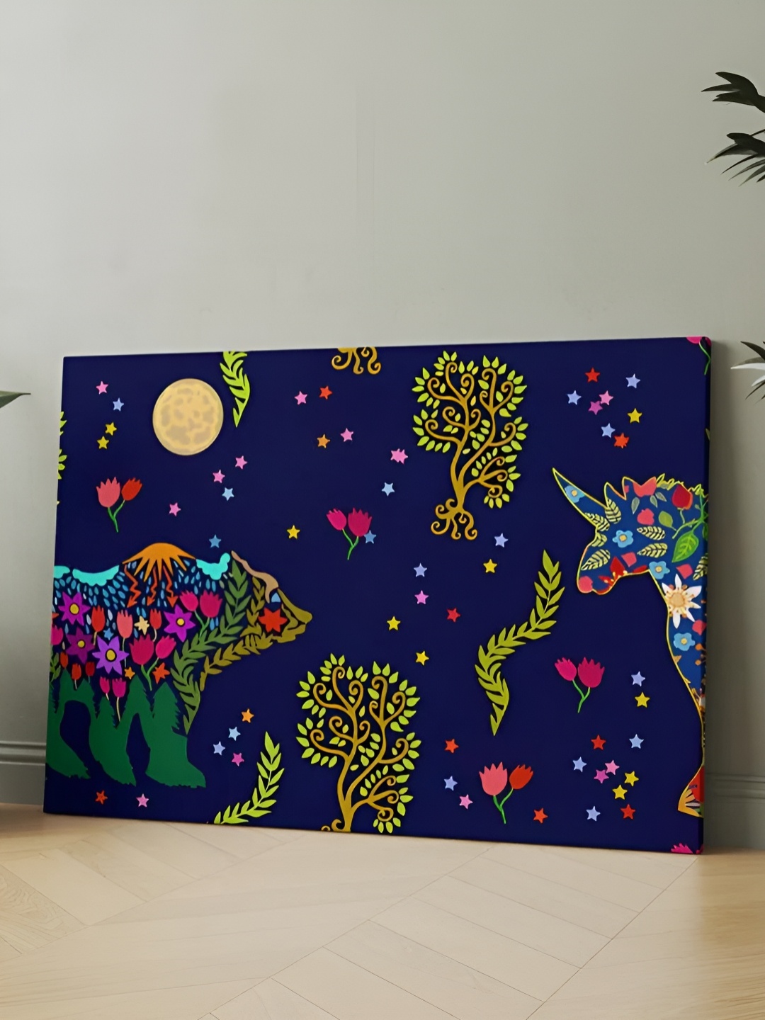 

CLAWCRAFTS Navy Blue & Green Floral Wooden Wall Art