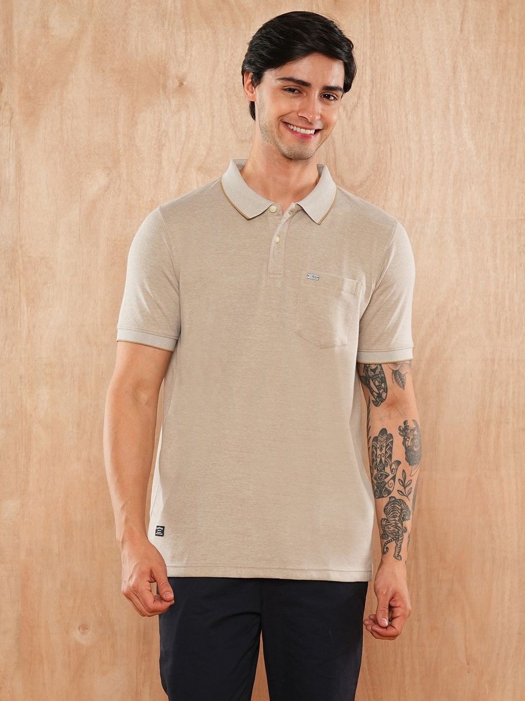 

Klub Fox Men Solid Polo Collar T-Shirt, Beige