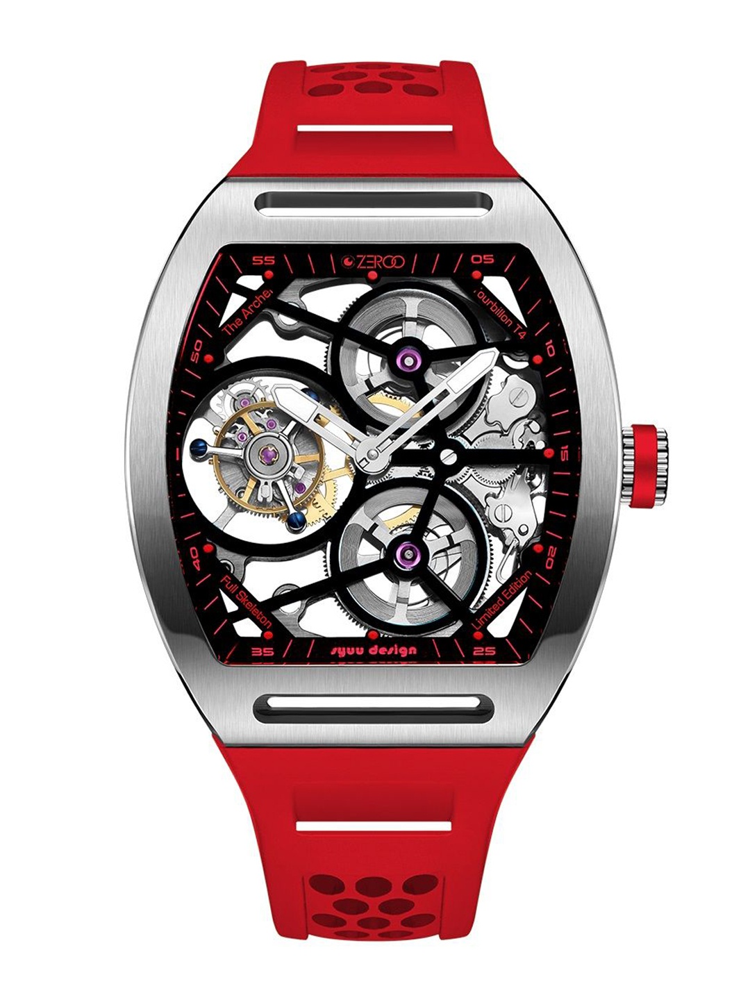 

ZEROO Unisex Dial & Leather Straps Analogue Watch ZT004SRD, Red