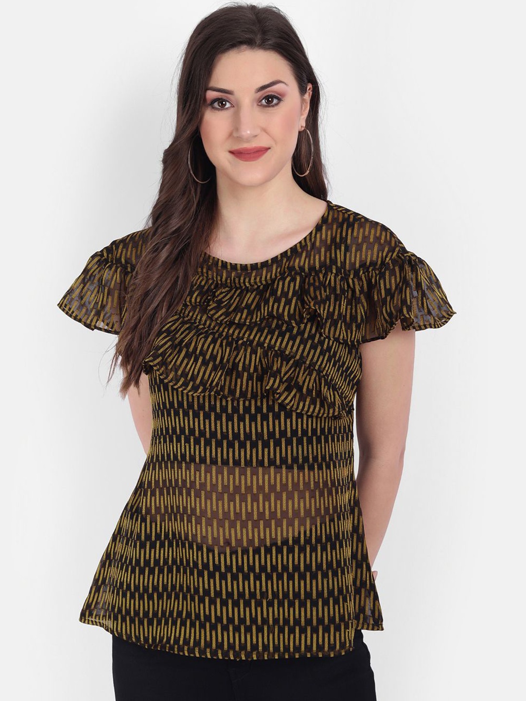 

all about you Women Abstract Printed Round Neck Top, Black