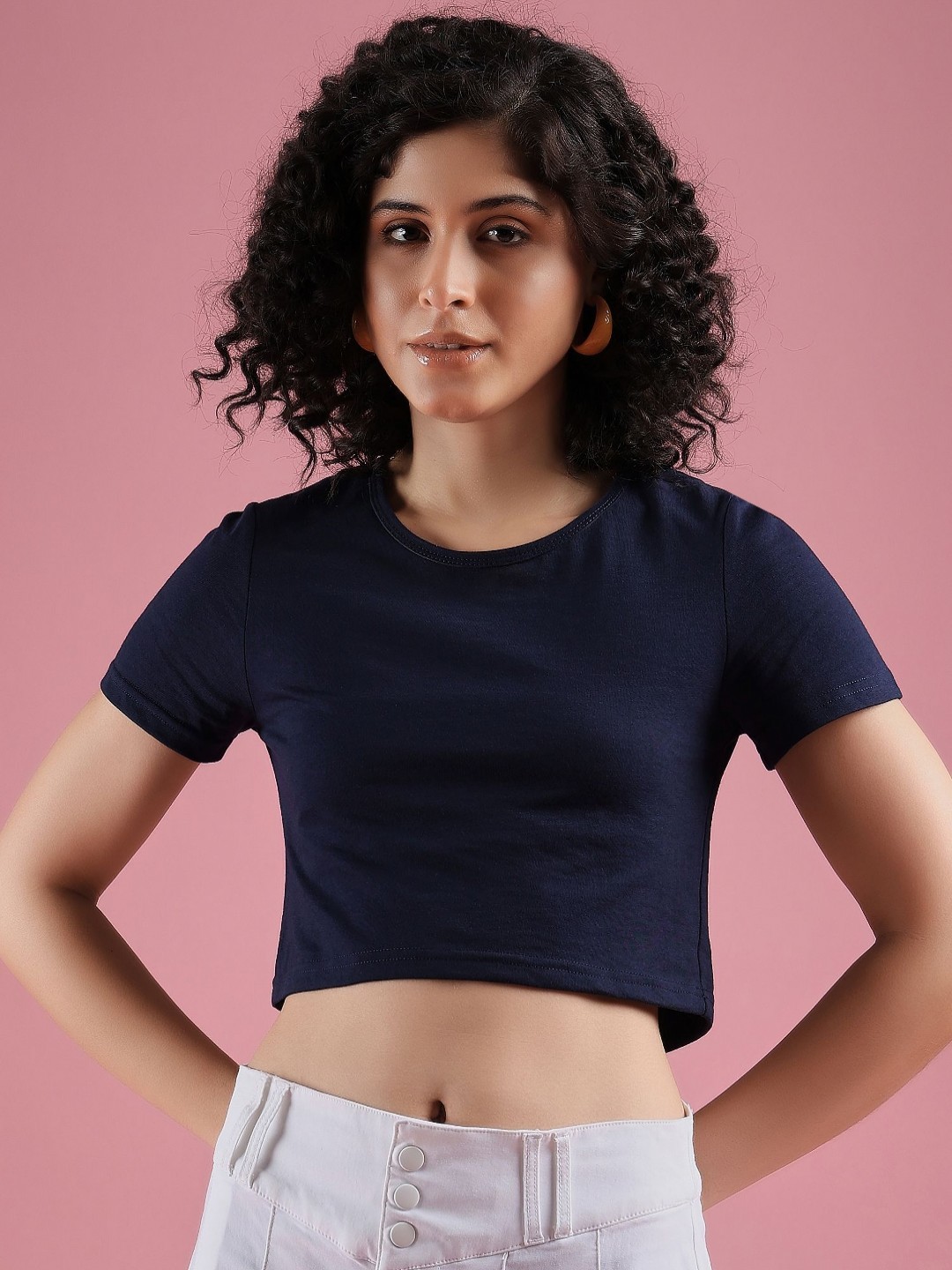 

DressBerry Women Solid V-Neck Cotton T-Shirt, Navy blue