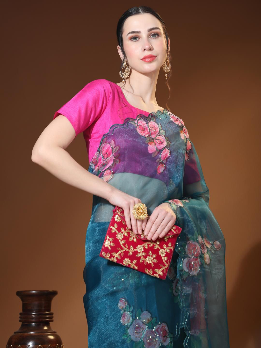 

Kalista Floral Organza Saree, Blue