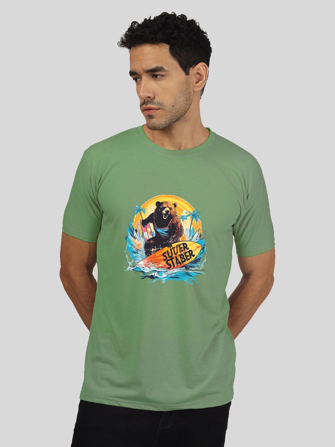 

Greylongg Men Graphic Printed Round Neck T-Shirt, Green