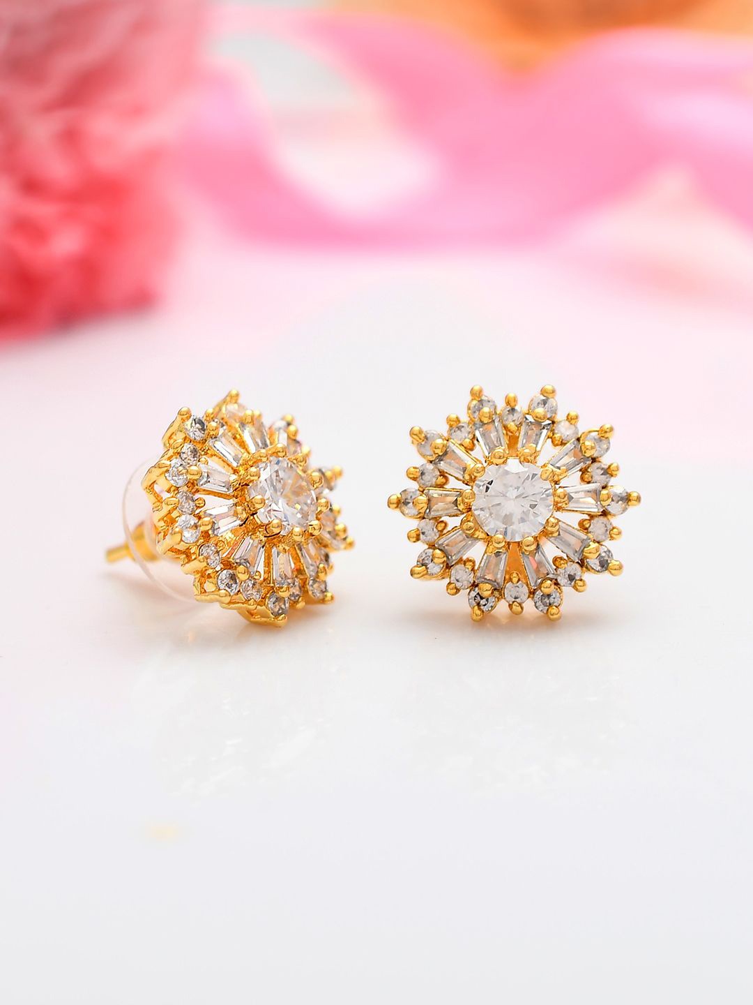

Voylla Gold Plated Contemporary American Diamonds Studded Earrings