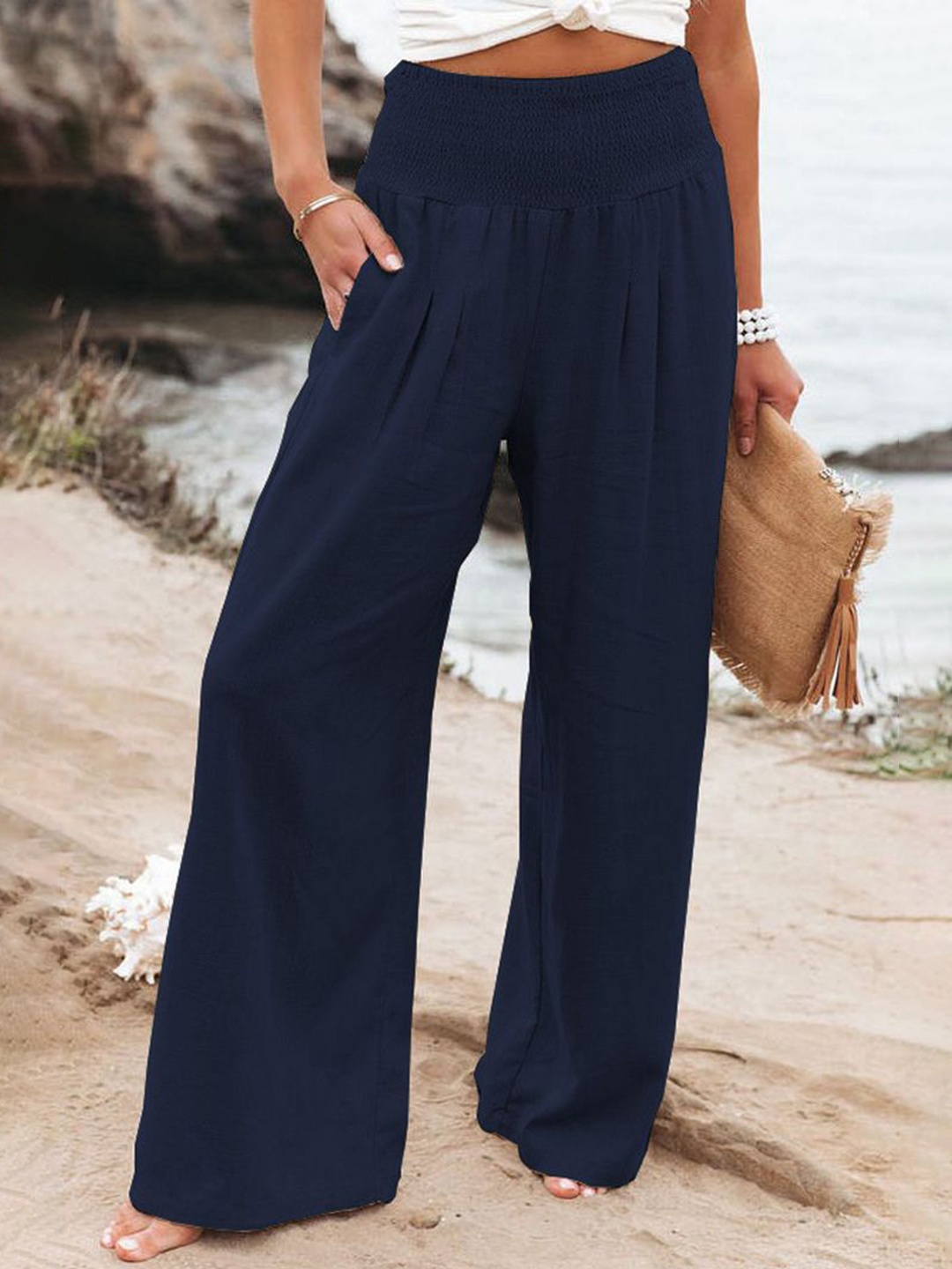 

StyleCast Women Pack of 5 Regular Fit Pleated Parallel Trousers, Blue