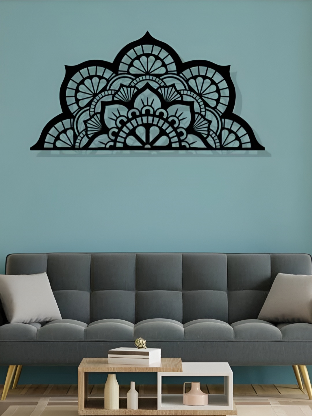 

ARTROOMS Black Lotus Mandala Textured Wooden Wall Hanging