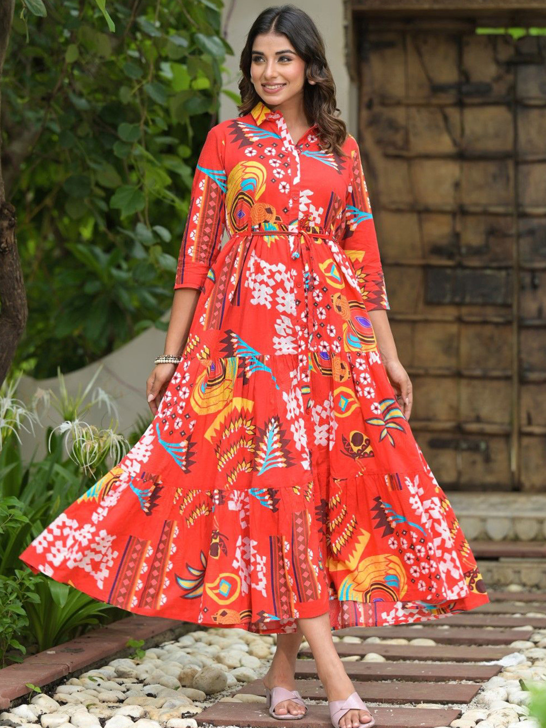 

Juniper Women Abstract Print A-Line Maxi Dress, Red