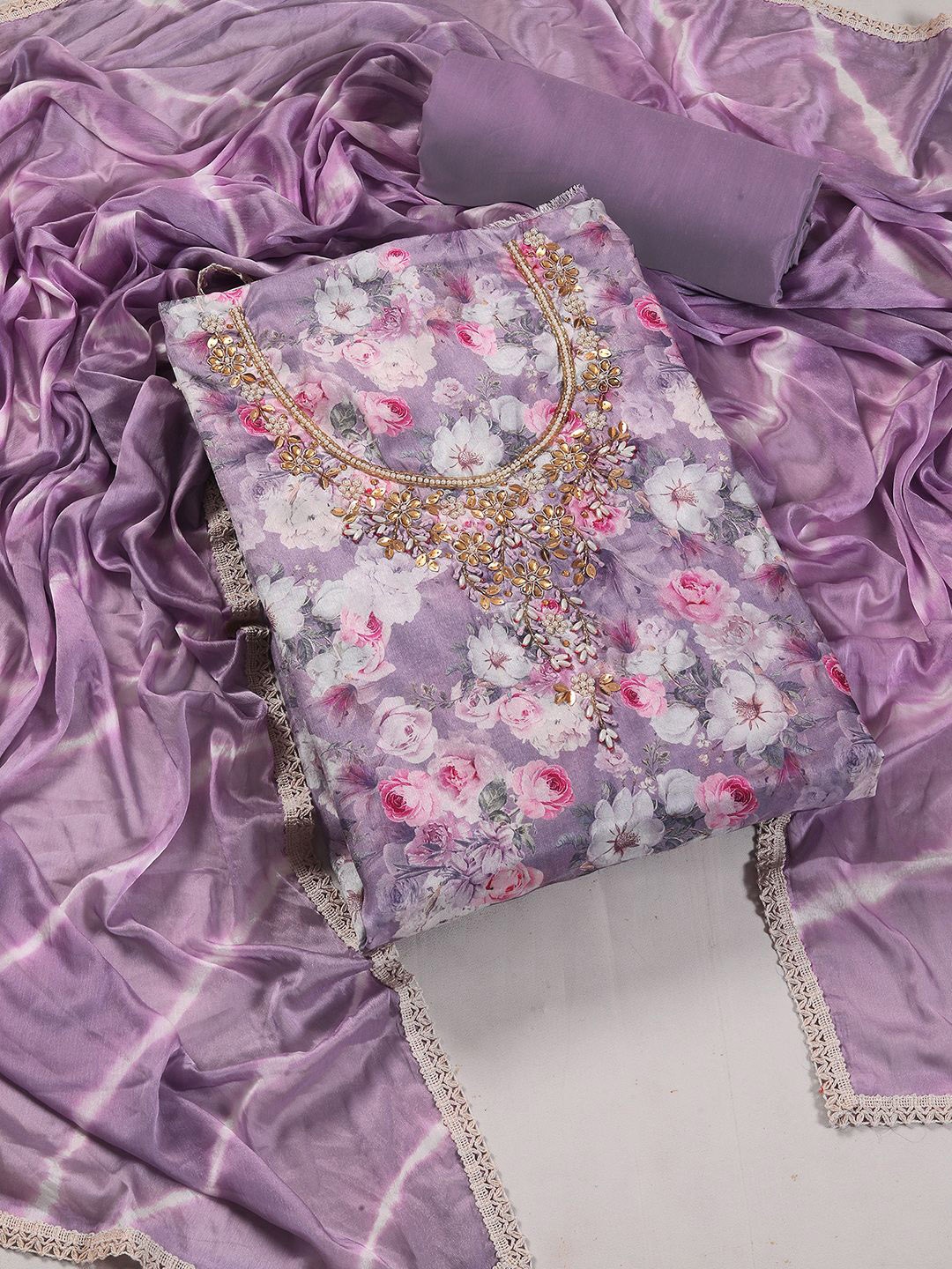 

KALINI Sequinned Embroidered Unstitched Dress Material, Lavender